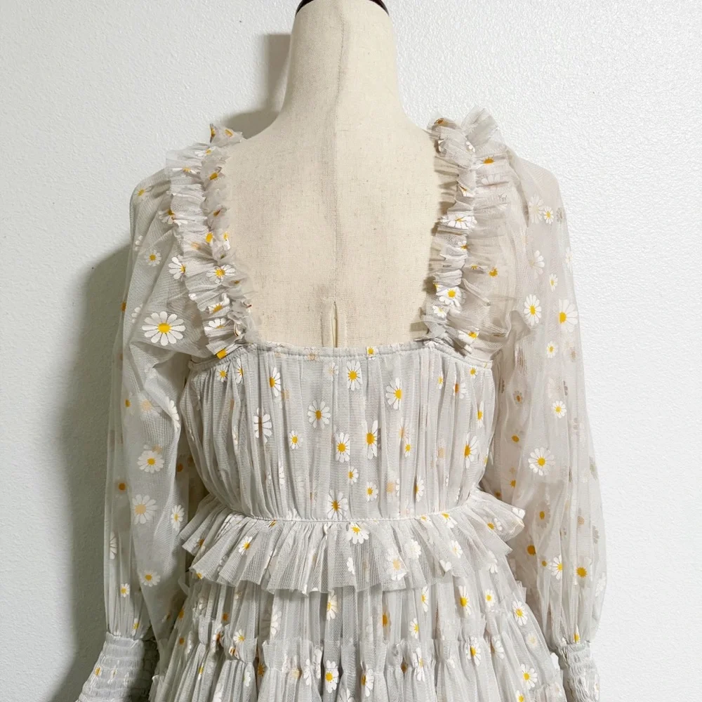 Lace & Beads Tulle Daisy Tiered Mini Dress - Picture 6 of 14
